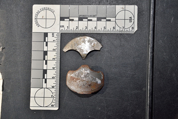 If the inflators rupture, metal fragments like these from a driver’s side inflator can strike vehicle occupants like shrapnel, causing severe injuries.
