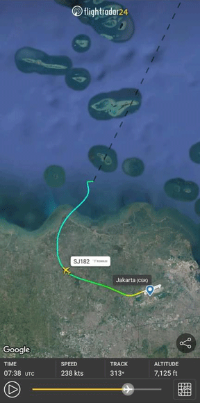 Boeing Sriwijaya Air crash flight map