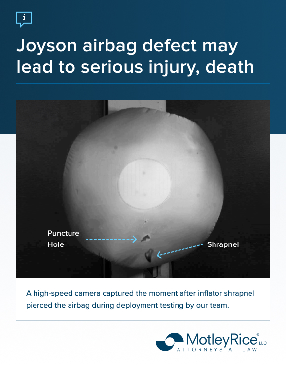 A graphic that shows shrapnel flying out of an airbag as it inflates