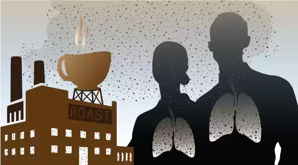 An illustration in black and brown of Diacetyl and Coffee Roasting Plant Workers