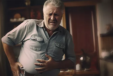 An image of a man holding his abdomen in distress